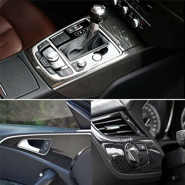 NEW BEST 7D Gloss Black Carbon Fibre Fiber Vinyl Car Wrap Air Release Film Mat