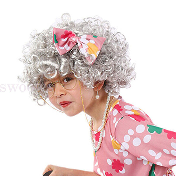 Old Lady Costume for Kids 100th Day of Schoolkids Old Lady Costume 4 Pcs Costume