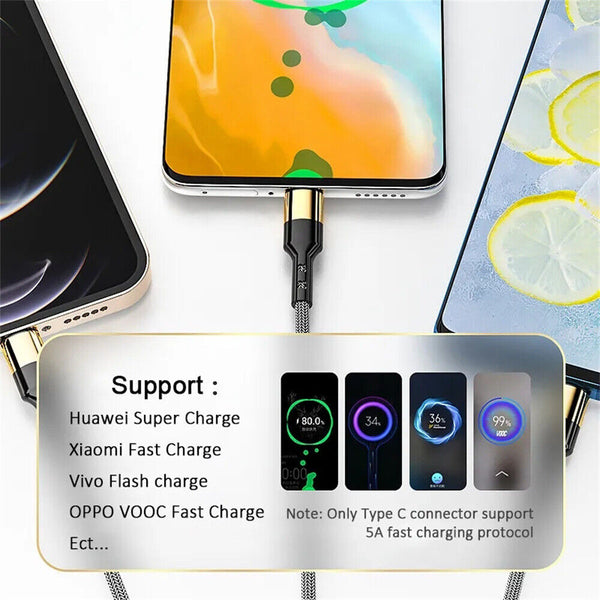 Multi Charging Cable 5A 3 in 1 Multiple USB Super Fast Long Charging Cable Cord