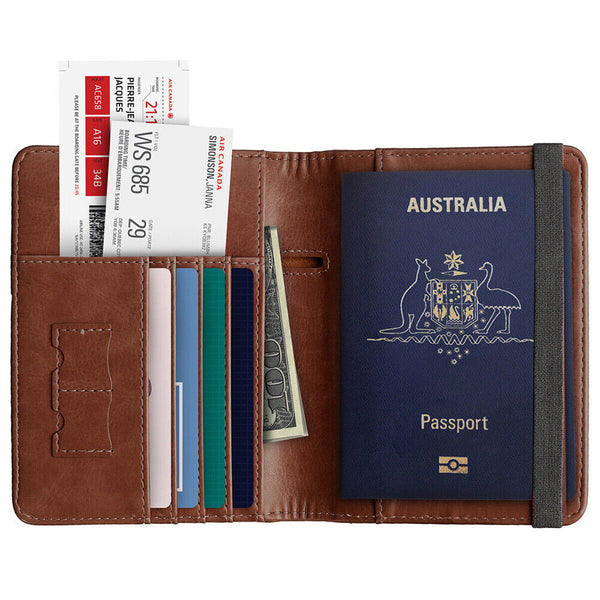 Slim Leather Travel Passport Pen Wallet Holder RFID Blocking ID Card Case Cover