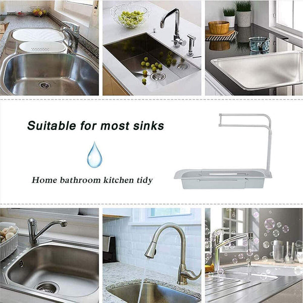 Telescopic Sink Rack Storage Holder Kitchen Expandable Drain Basket Organizer