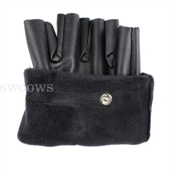 Mens Motorcycle Fingerless Leather Half Finger Driving Biker Black Gloves