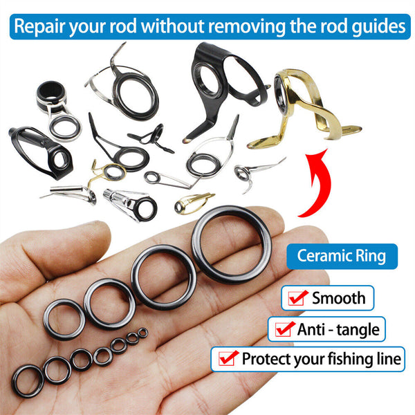 160Pcs 3.7mm-30mm Ceramic Fishing Rod Guide Rings Wear Resistant Rod Repair Kit