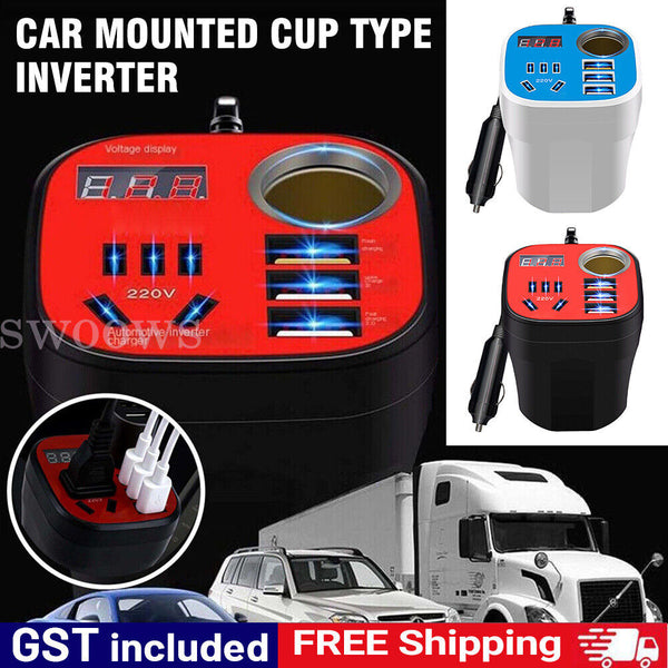 Car Mounted Cup Type Inverter Converter QC Charger, Car Power Converter 12V/24V