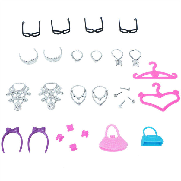 42Pcs Items For Barbie-Doll Jewellery Clothes Set Accessories Dresses Shoes