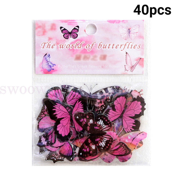 40 PCs Scrapbooking Butterfly Stickers Journal Diary PET Transparent Sticker DIY