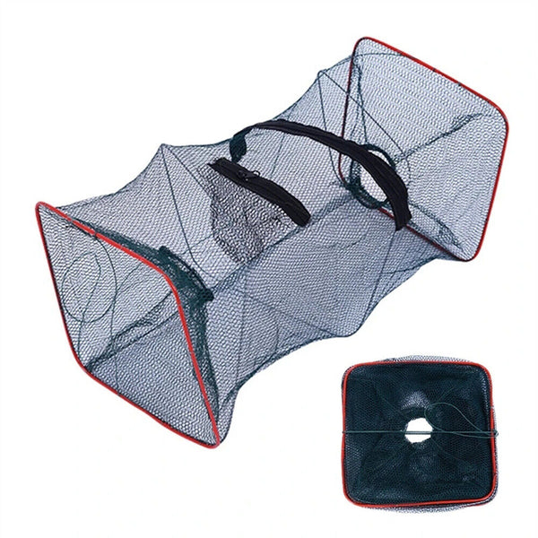 Foldable Fishing Shrimp Fish Crab Yabbie Bait Net Trap Cast Dip Cage 2 Hole AU