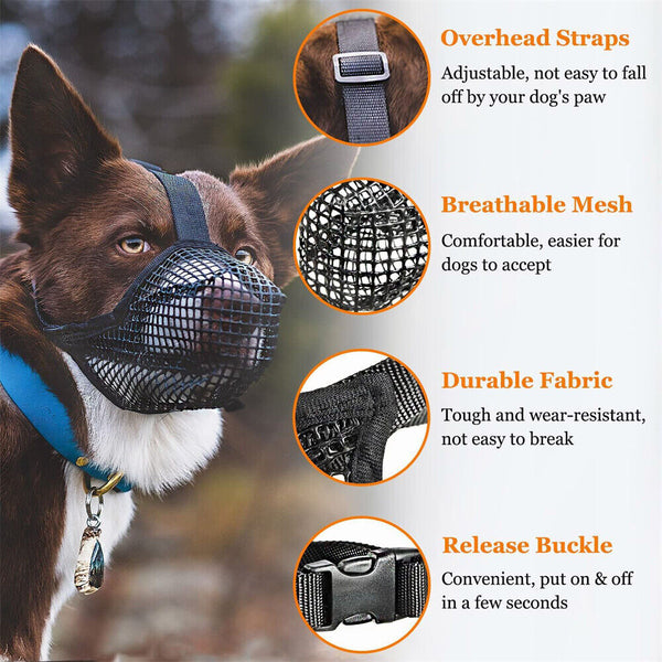 Dog Muzzle Pet Muzzle for Anti-Biting Chewing Licking Adjustable Breathable AU