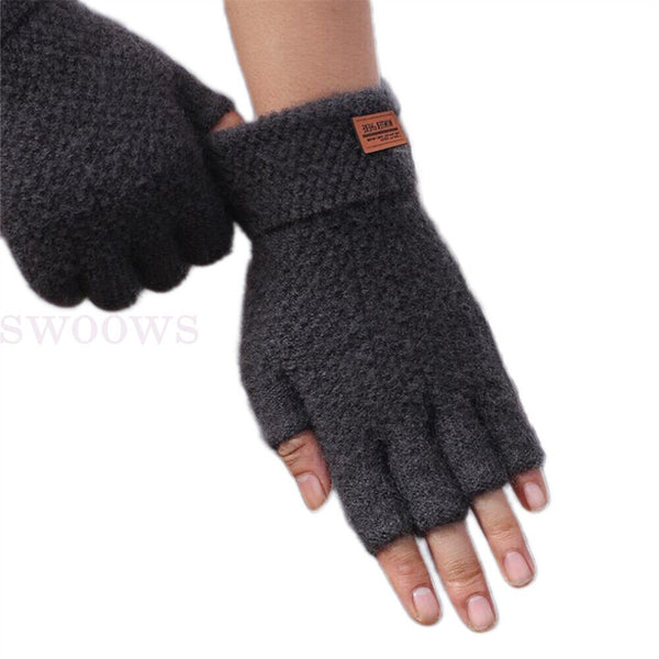 Thick Fingerless Gloves Driving Gloves Knitted Alpaca Wool Half Finger Mittens