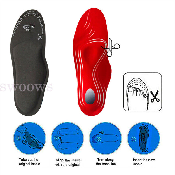 Orthotic Insoles Insert Shoes High Arch Support Plantar Flat Feet Fasciitis Foot