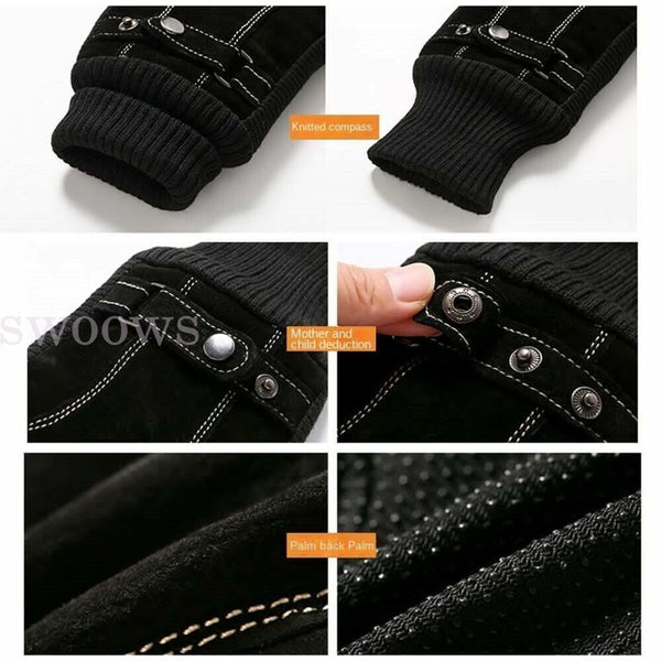 Winter Warm Men Thick Leather Gloves Driving Gloves Touch Screen Mitten Thermal