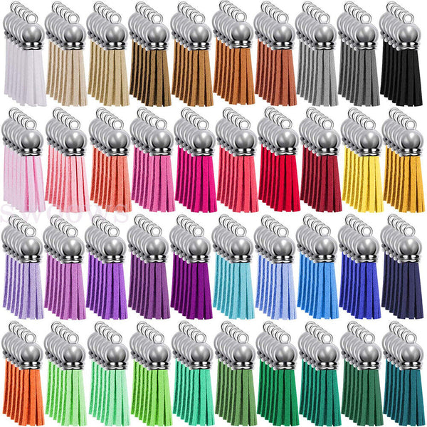 Up 60pc Leather Key Chain Ring Tassel Pendants Bulk Mixed Crafts Jewelry Making