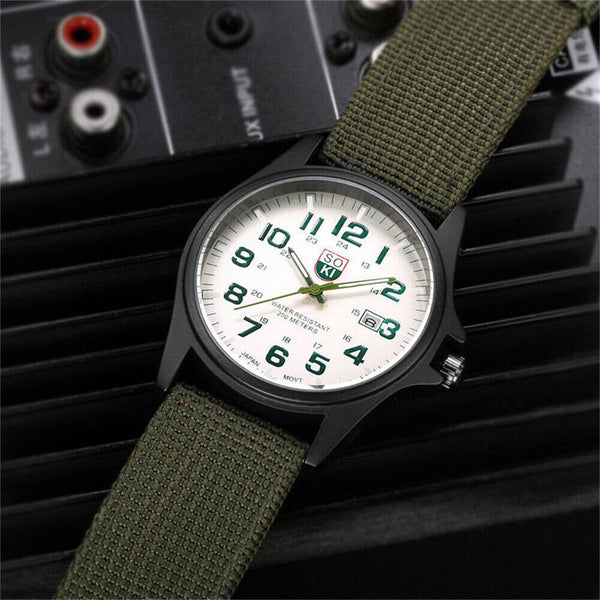 1/2x Mens Date Stainless Steel Military Sports Analog Quartz Army Wrist Watch
