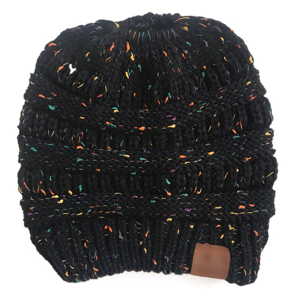 Women's Beanie Ponytail Messy Bun BeanieTail Multi Color Ribbed Winter Hat Cap