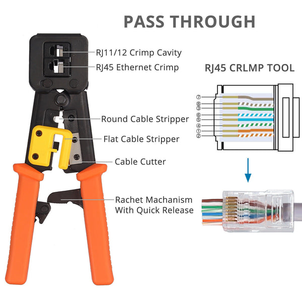 6 in 1 RJ45 RJ11 Crimper Cat5/6 Connector End Pass Through Network Stripper Tool