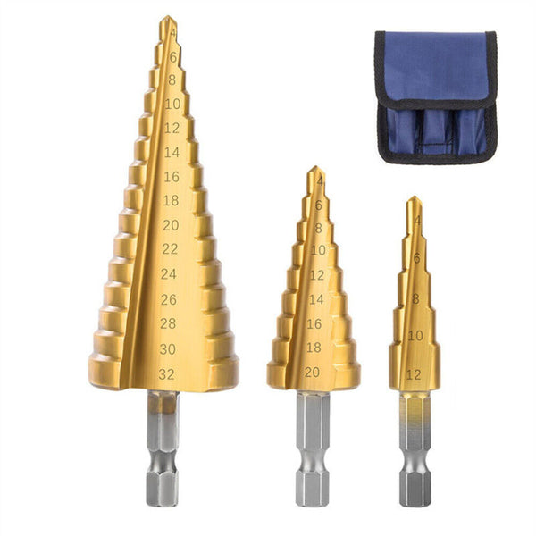 3pcs Large HSS Steel Step Cone Drill Titanium Bit Set Hole Cutter 4-12/20/32mm