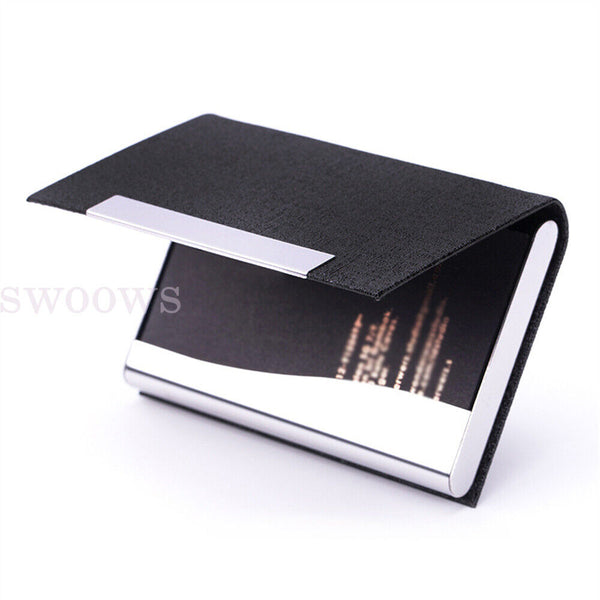 Business Card Holder Case PU Leather Stainless Steel Multi Magnetic Closing Case