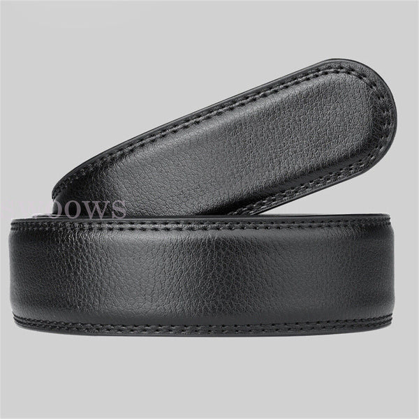 Quality Black H Belt Premium Leather Strap w/o Buckle Women Man 3.5cm width