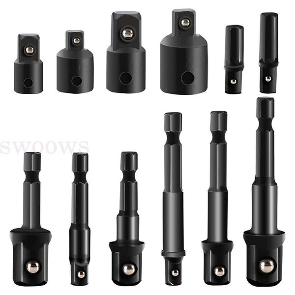 1-2 Set Drill Socket Adapter Impact Nut Driver Bit Extension Hex 1/4" 3/8" 1/2"T