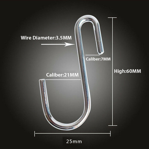 Up to 8x S-shaped Stainless Steel Hanging Hooks Kitchen Bathroom Hangers Holder