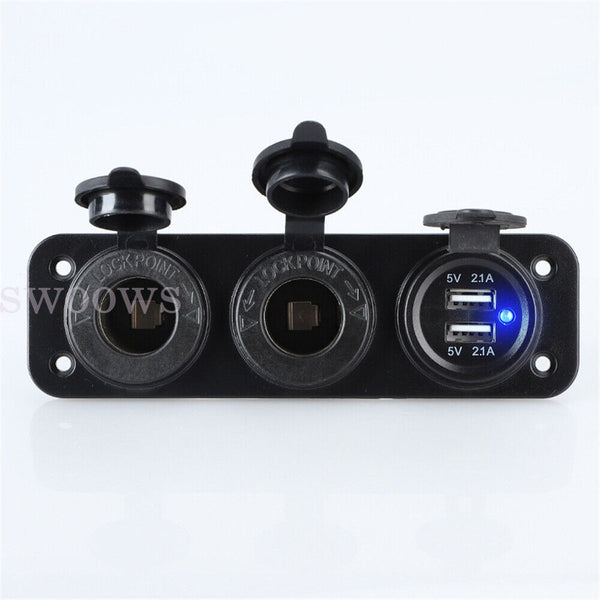 12V-24V Dual USB Charger Power Socket Plug Panel Car Boat Voltmeter Outlet