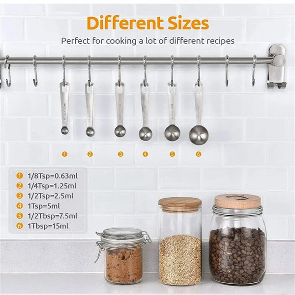6pcs Measuring Spoons Set Stainless Steel Jugs Tea Coffee Kitchen Baking Tool AU