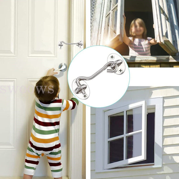 Cabin Hook And Eye Latch Lock Shed Gate Door Stainless Steel Catch Silent Holder