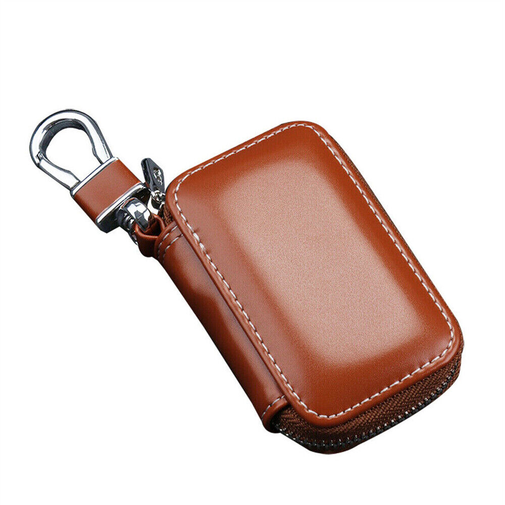 Car Key Case Leather Fob Pouch Keyless Zipper Ring Keychain Purse Wallet Bag