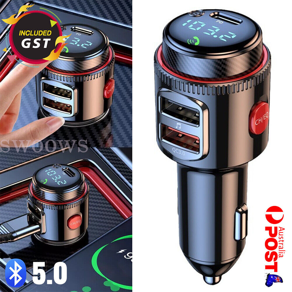 Bluetooth 5.0 Wireless Radio Car FM Transmitter PD Dual USB Charger MP3 Player