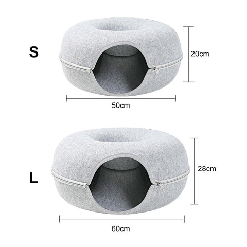 Cat Tunnel Bed Felt Pet Puppy Nest Cave House Round Donut Washable Detachable