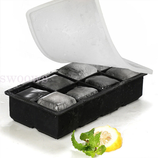 8 Grids Whiskey Silicone Maker Ice Cube Tray Mould Large Mold Giant Square Black
