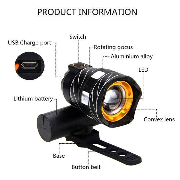 Rechargeable XM-L T6 LED MTB Bike Bicycle Led Light Front Headlight w/USB Cable