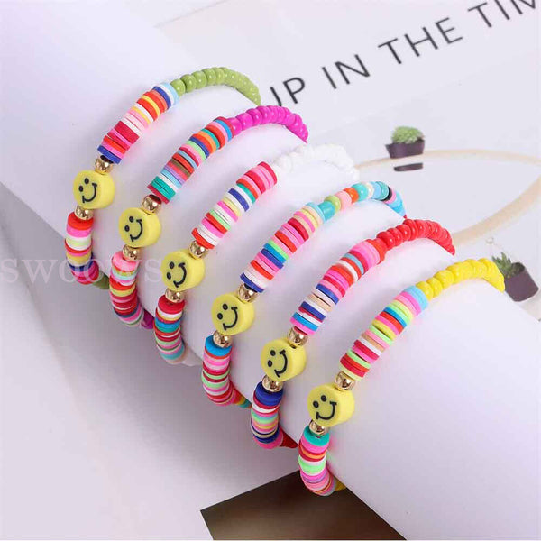 50pcs 10mm Smiley Face Pony Beads Polymer Clay Fun Mix DIY Jewellery Spacer AU