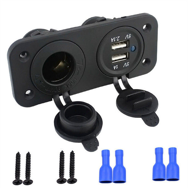 For Car Boat Bus Dual USB Port Cigarette Lighter Socket Charger Power Outlet 12V