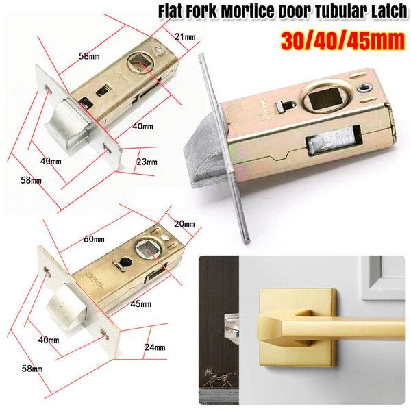 30-45mm Flat Fork Mortice Door Tubular Latch Internal Bolt Facility Sprung Catch