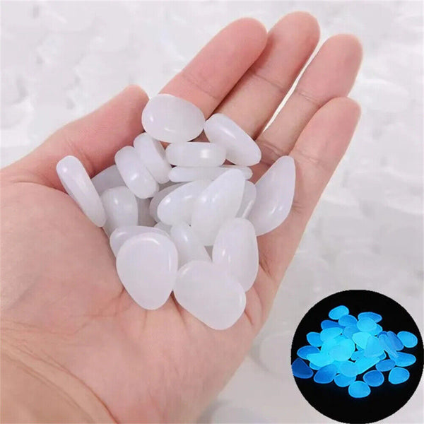 100X White Glow in the Dark Pebbles Stone Rock Fish Tank Stones Garden Road Deco