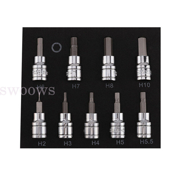 9pc Allen Key Sockets Hex Bit Socket Set 3/8 Drive & Drill Driver Metric 2-10mm