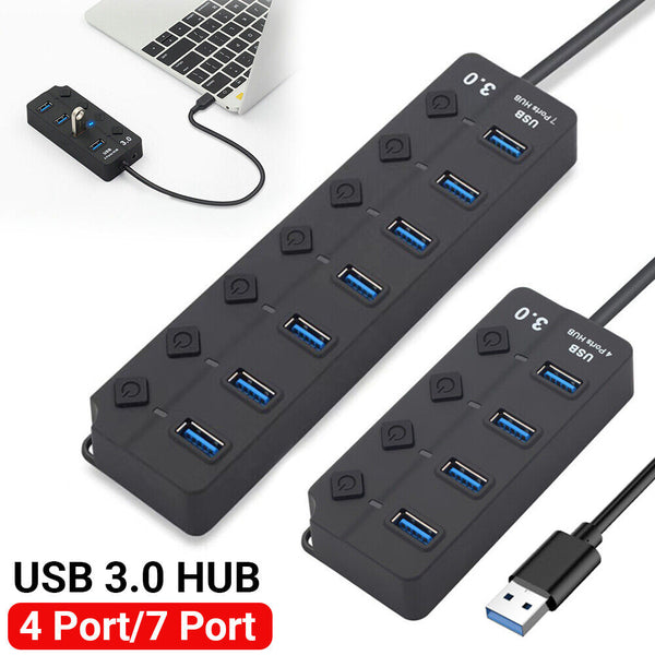 Multi USB 3.0 2.0 Hub 4 Port High Speed Slim Compact Expansion Smart Splitter Au