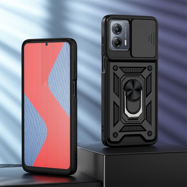 Shockproof Armor Case Slide Camera Ring Stand Cover For Motorola Moto G84 5G