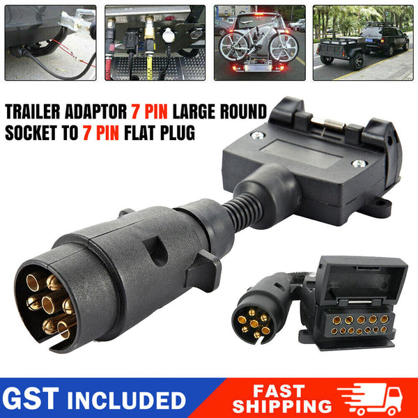 Trailer Adaptor 7 Pin Large Round Socket To 7 Pin Flat Plug Trailer Adapter