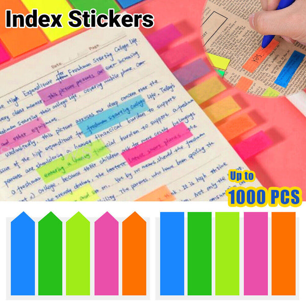 up 1000x Sticky Notes Bookmaker Page Maker Tabs Index Stickers Memo Pad Coloured