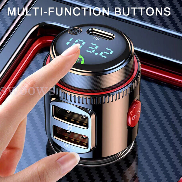 Bluetooth 5.0 Wireless Radio Car FM Transmitter PD Dual USB Charger MP3 Player