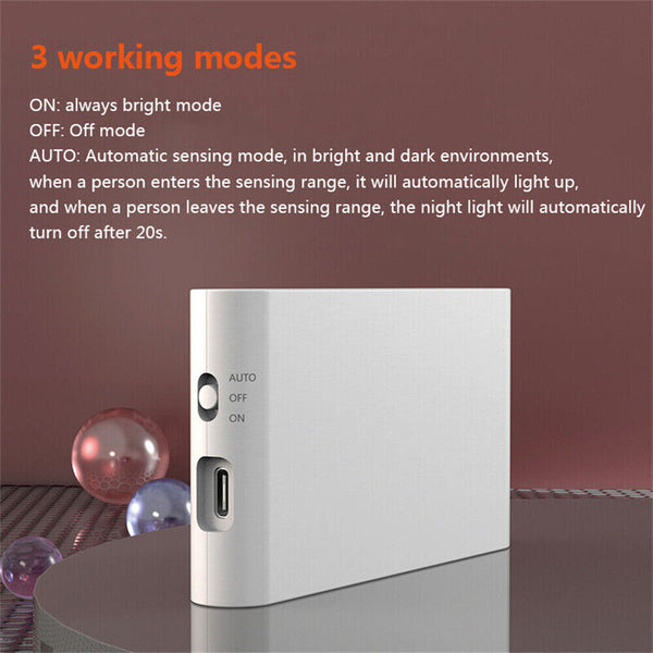 Smart LED Night Light Motion Sensor Closet Cabinet Bedside Lamp USB Rechargeable