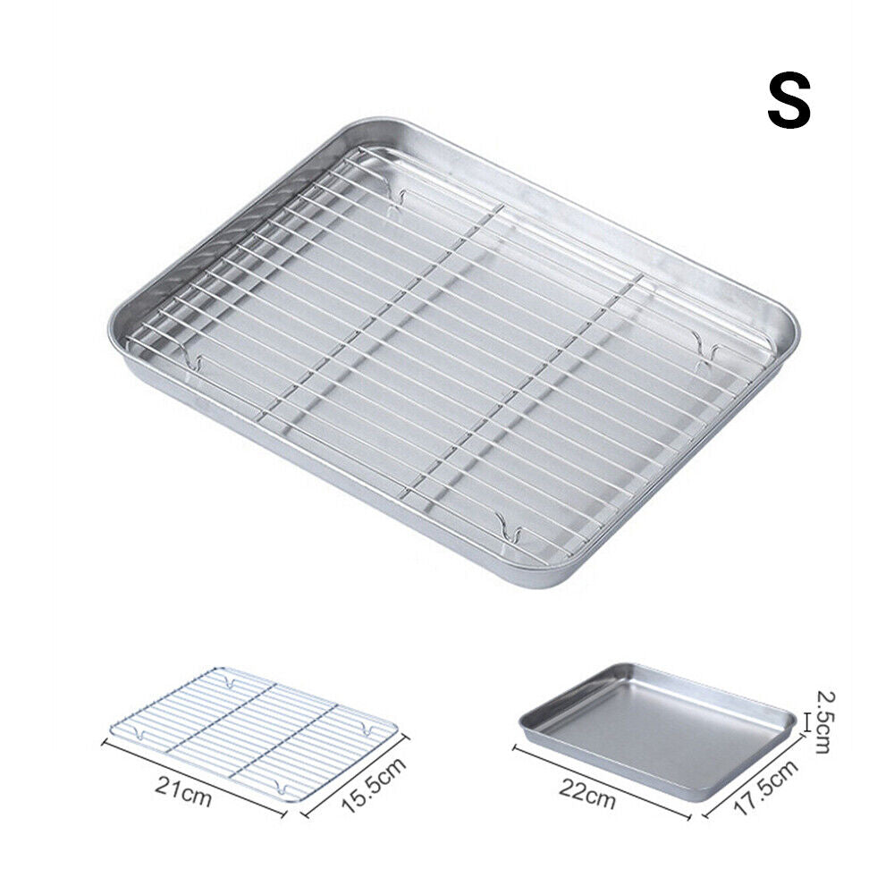 Baking Tray Set Stainless Steel Roaste Oven Sheet Pan Cooling Rack BBQ Plate AU