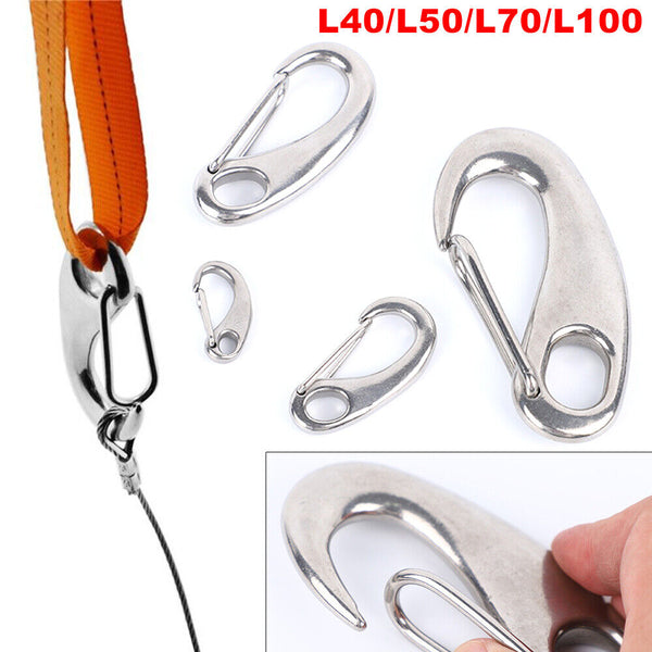 1/2x Stainless Steel Carabiner, Egg-shaped Marine Carabiner with Snap Hook