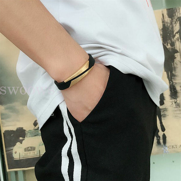 21cm Mens Leather Bracelet Bangle Bracelet Braided Wristband Buckle alloy