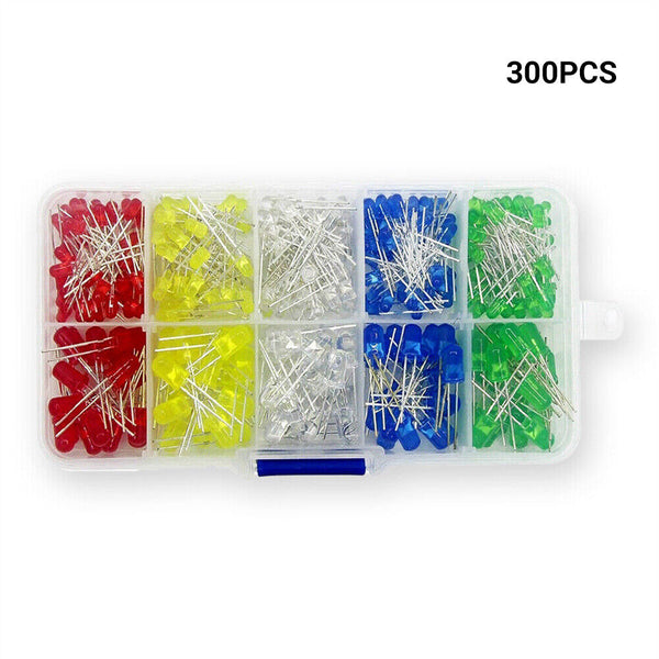 300Pcs 3V 3mm 5mm Light Emitting Diode LED Lamp Assorted Kit Red White Green AU