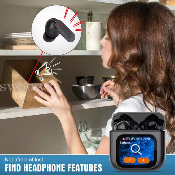 LED Touchscreen Wireless Bluetooth 5.4 Headphone Visible Active TWS Earphones