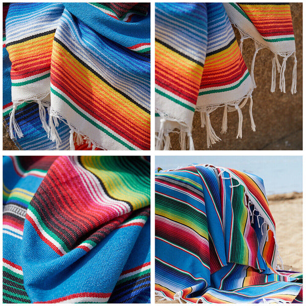 Mexican Sarape Blanket Tablecloth Throw Yoga Beach Picnic Rug Party 150x215cm