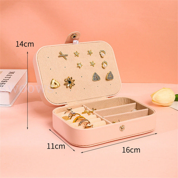 New Portable Jewelry Box Organizer Leather Jewelry Ornaments Case Travel Storage